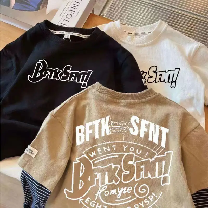 American Style Retro T-Shirt for Boys Long Sleeve Loose Fit - Image 3