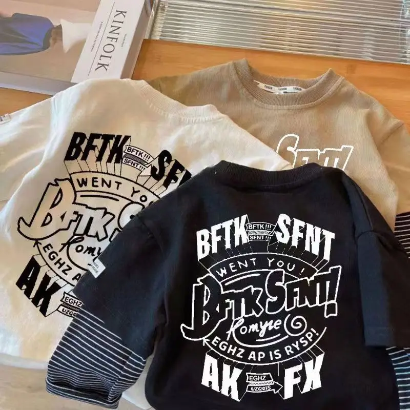 American Style Retro T-Shirt for Boys Long Sleeve Loose Fit - Image 2
