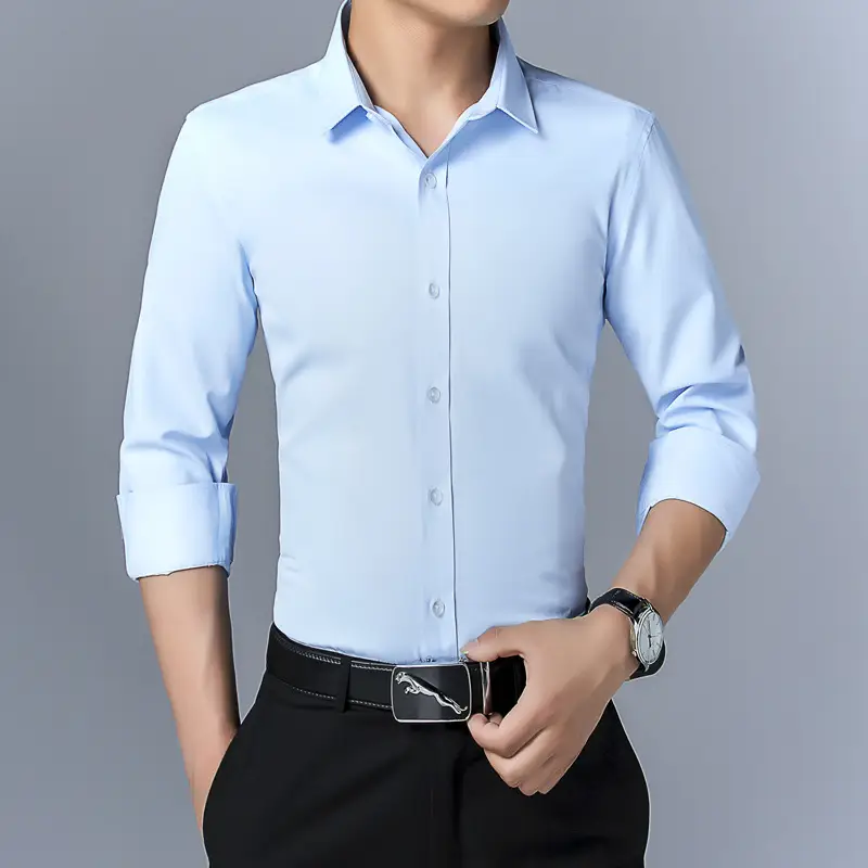 Men's Light Blue Slim Fit Long Sleeve Shirt