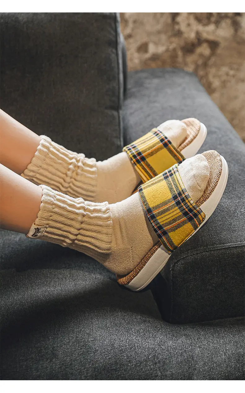 Plaid Cotton Linen Floor Slippers for Men Women β feature 13
