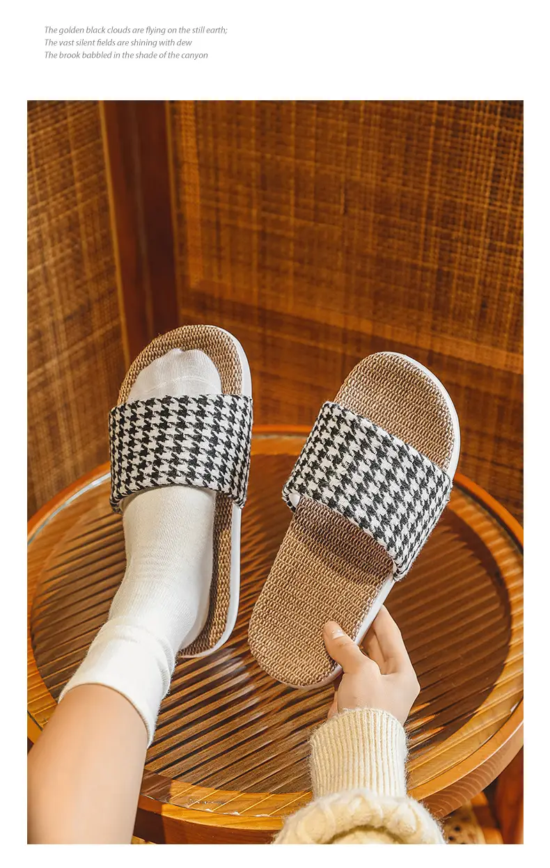 Plaid Cotton Linen Floor Slippers for Men Women β feature 17