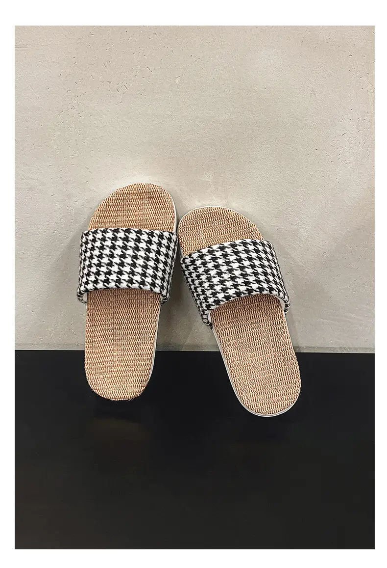 Plaid Cotton Linen Floor Slippers for Men Women β feature 21