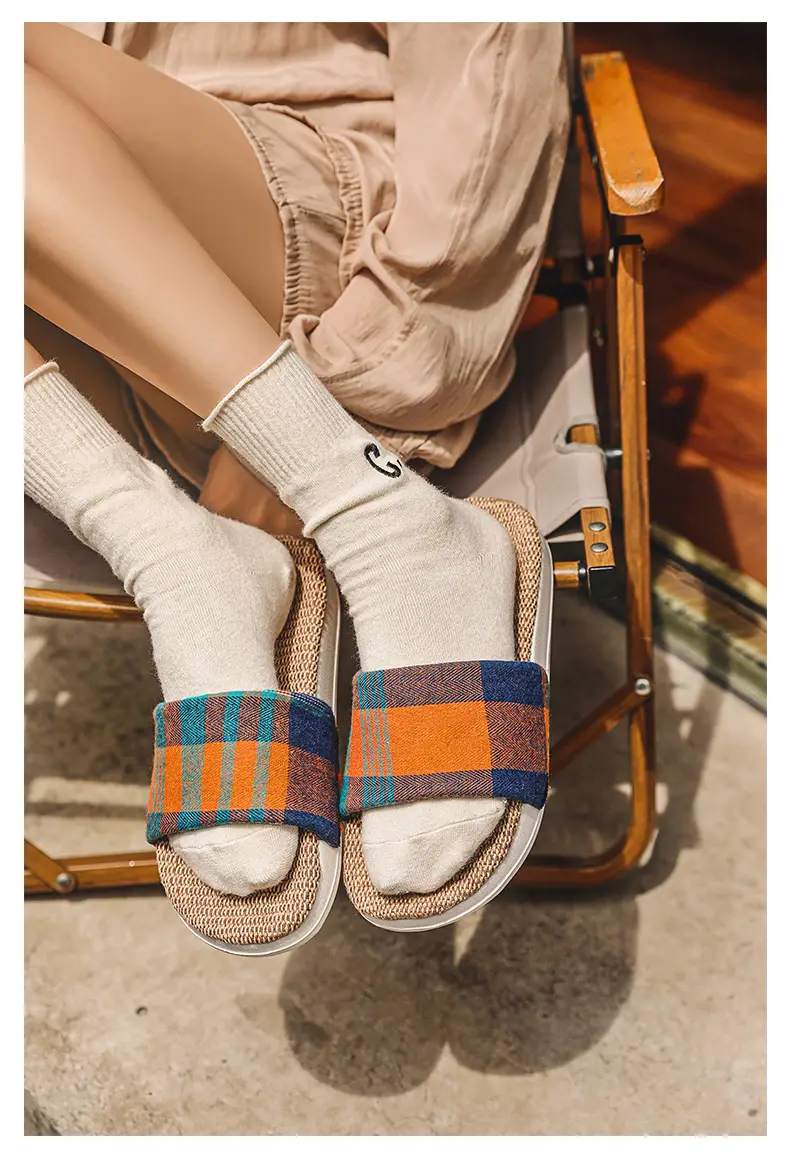 Plaid Cotton Linen Floor Slippers for Men Women β feature 25