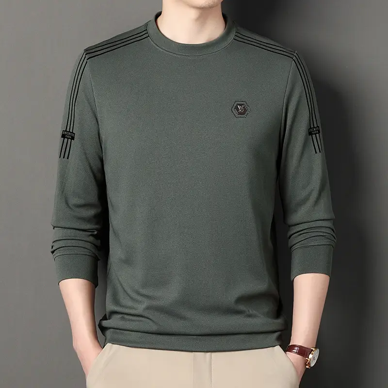 Men Black Long Sleeve T-Shirt Round Neck Casual Wear