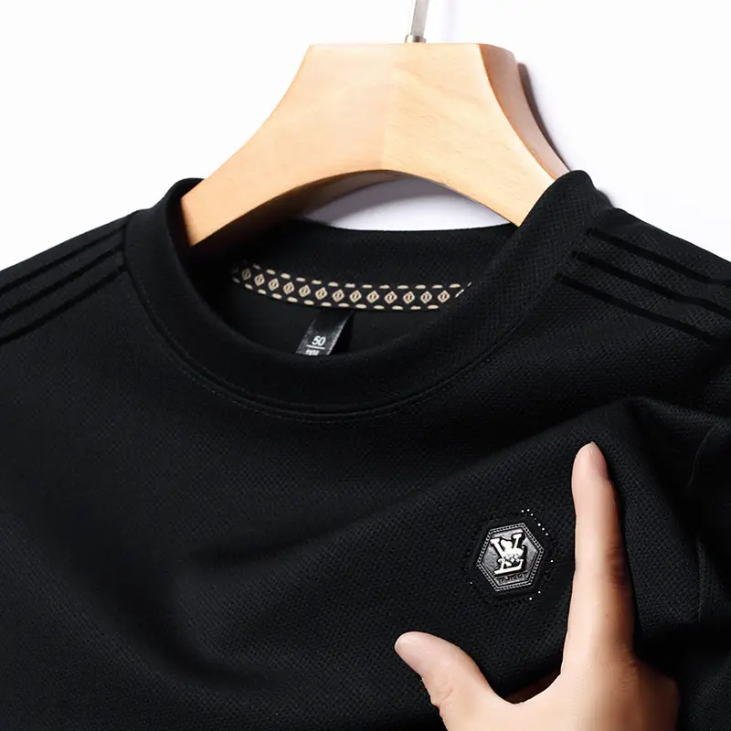 Men Black Long Sleeve T-Shirt Round Neck Casual Wear