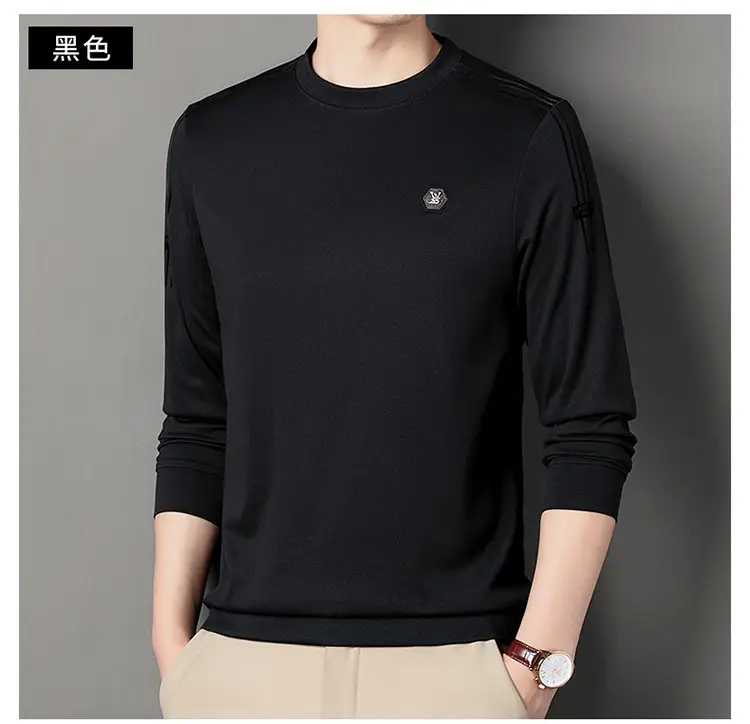 Men Black Long Sleeve T-Shirt Round Neck Casual Wear — feature 29