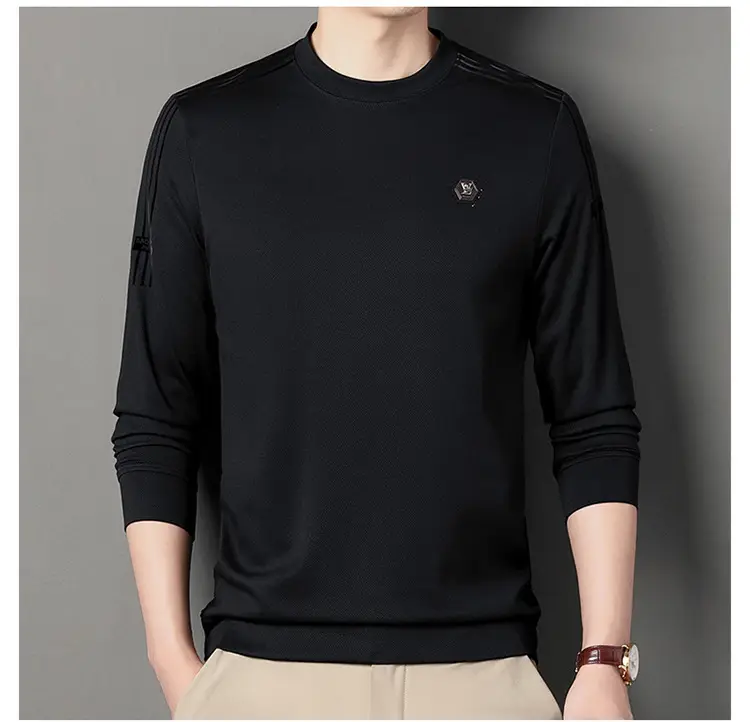Men Black Long Sleeve T-Shirt Round Neck Casual Wear — feature 30