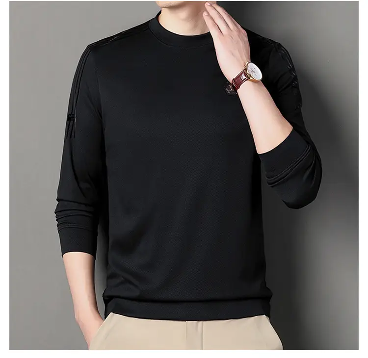 Men Black Long Sleeve T-Shirt Round Neck Casual Wear — feature 31