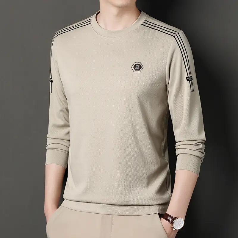 Men Black Long Sleeve T-Shirt Round Neck Casual Wear