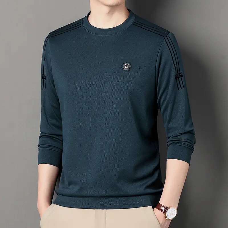 Men Black Long Sleeve T-Shirt Round Neck Casual Wear