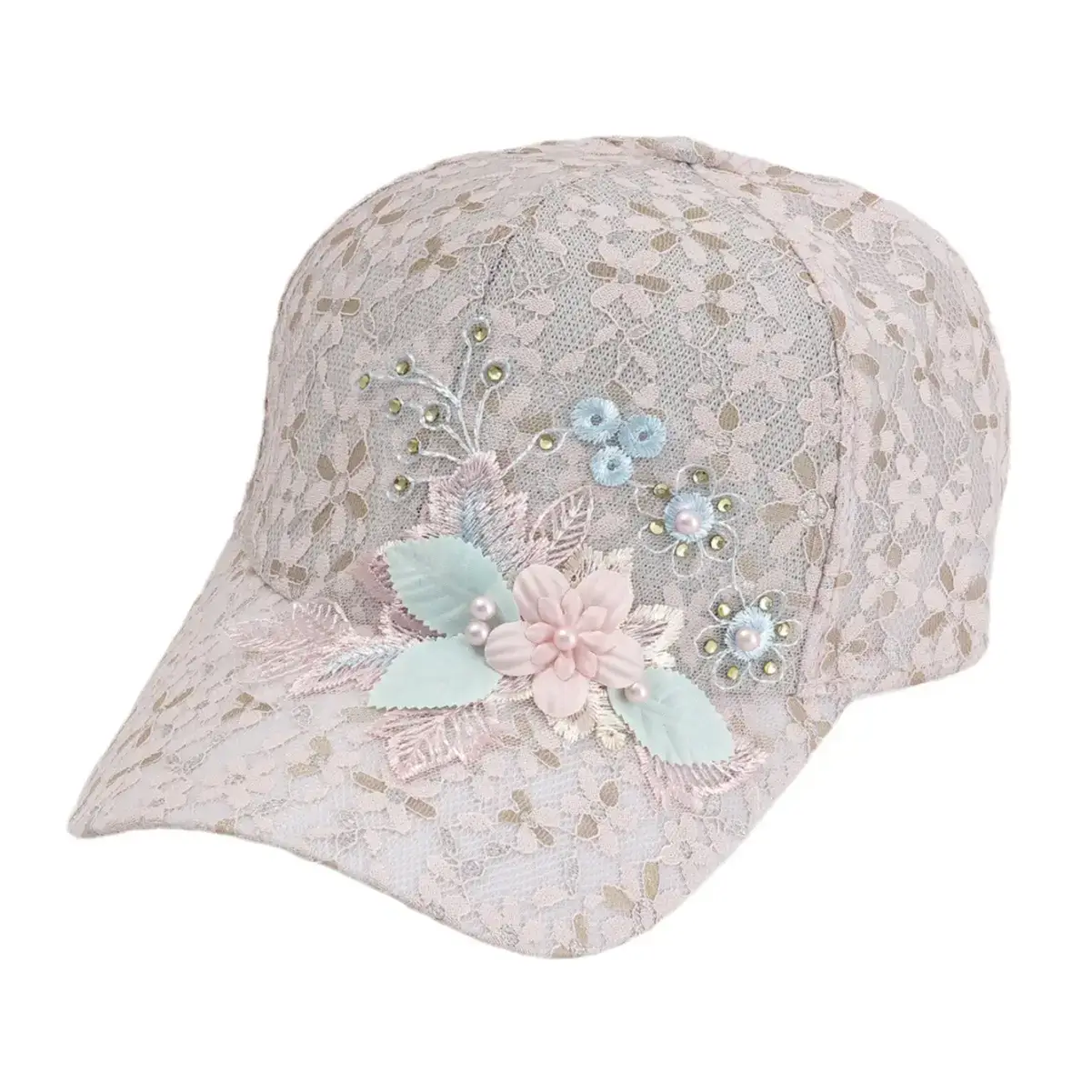 Women's Hollow Lace Floral Baseball Cap with Rhinestones