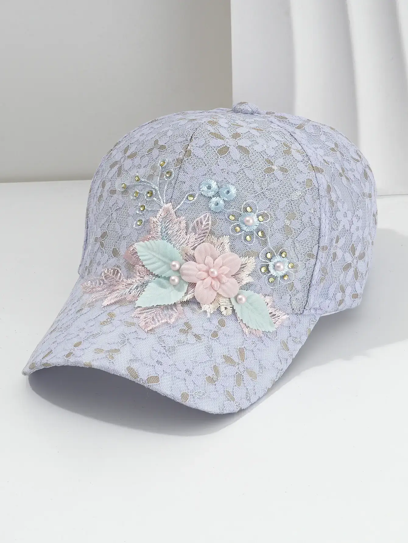 Women's Hollow Lace Floral Baseball Cap with Rhinestones — feature 1