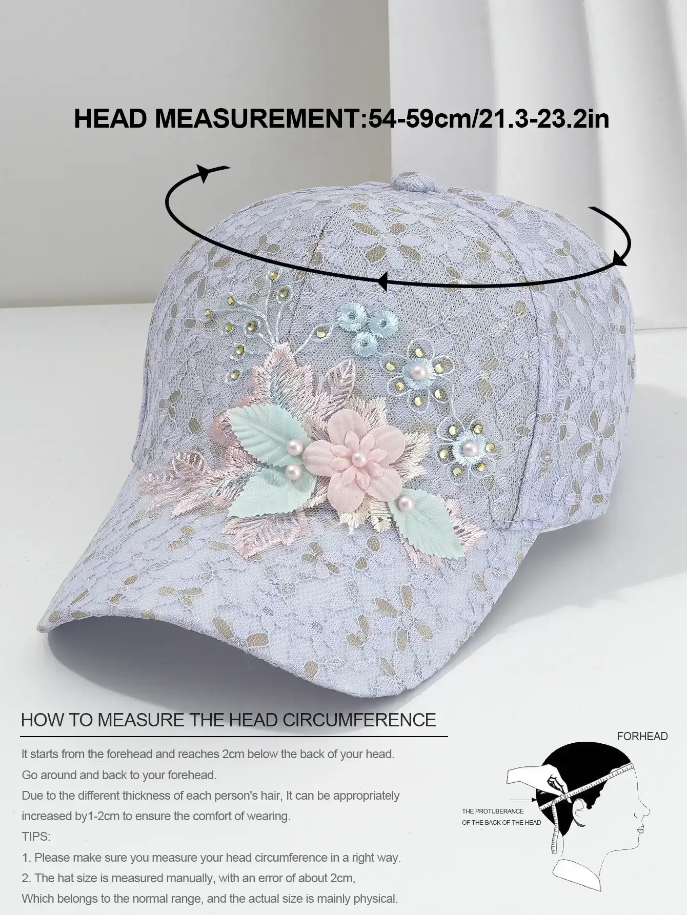 Women's Hollow Lace Floral Baseball Cap with Rhinestones — feature 2