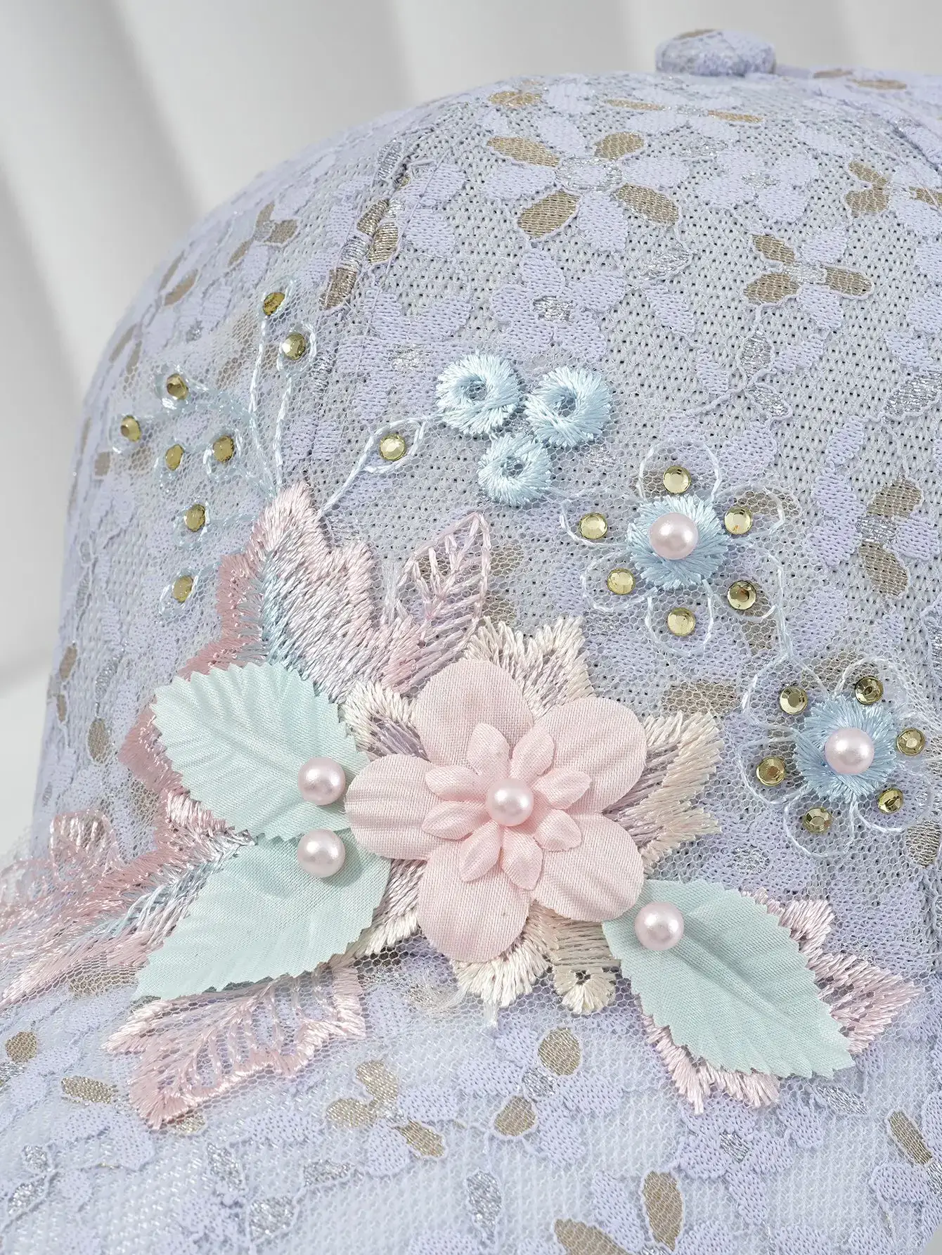 Women's Hollow Lace Floral Baseball Cap with Rhinestones — feature 3