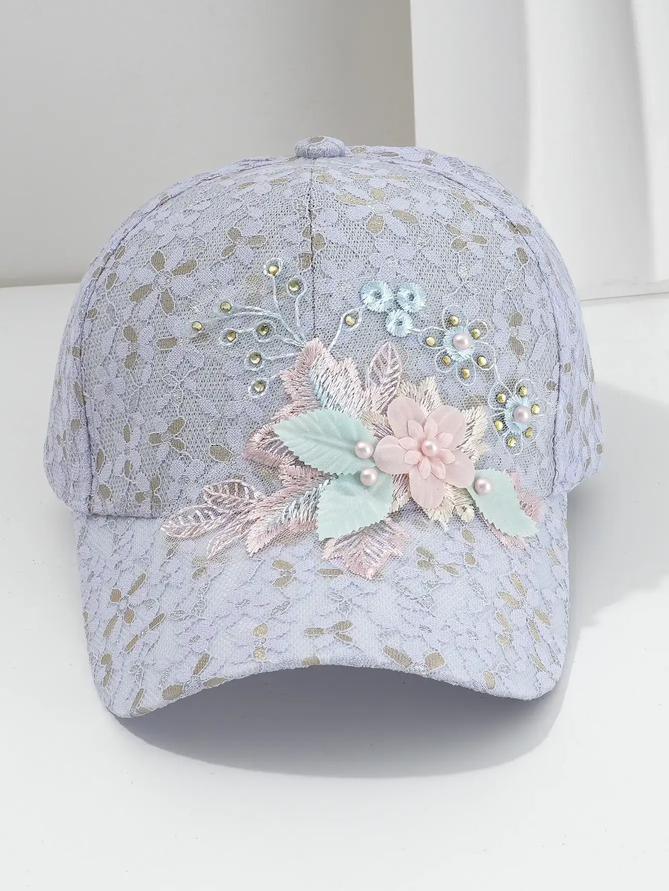 Women's Hollow Lace Floral Baseball Cap with Rhinestones — feature 4