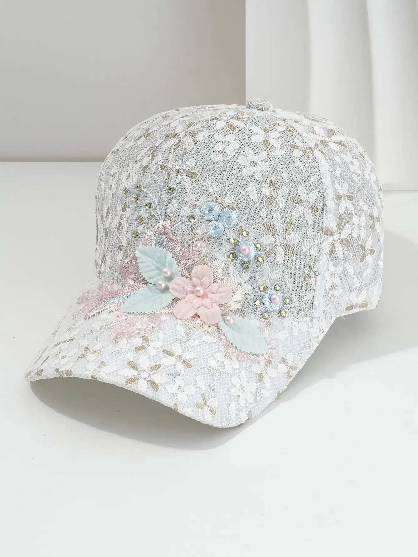 Women's Hollow Lace Floral Baseball Cap with Rhinestones — feature 5