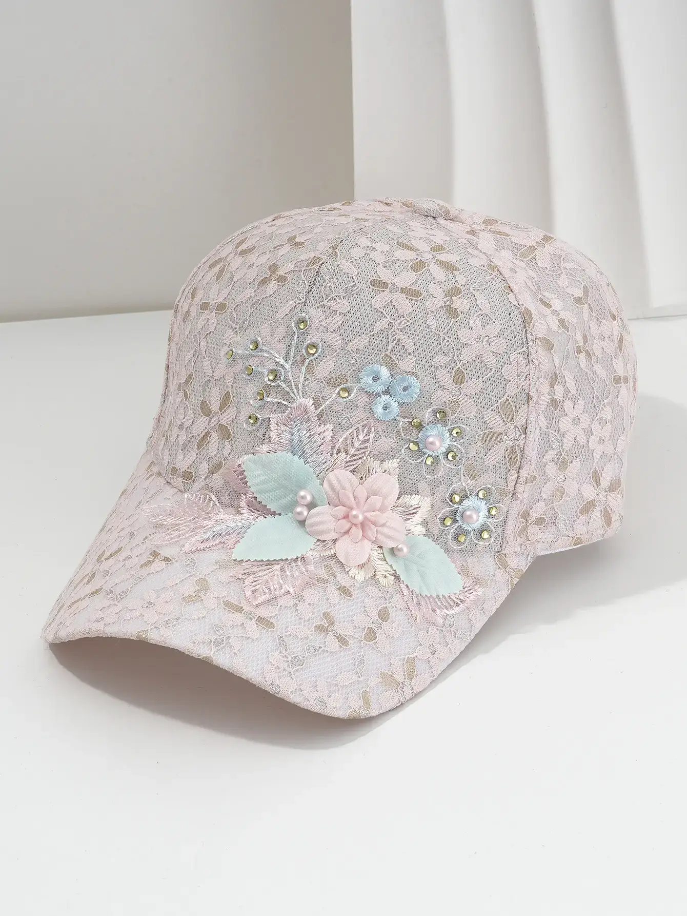 Women's Hollow Lace Floral Baseball Cap with Rhinestones