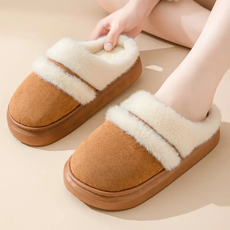 Women Winter Warm Stuffed Cotton Slippers Brown - Image 13