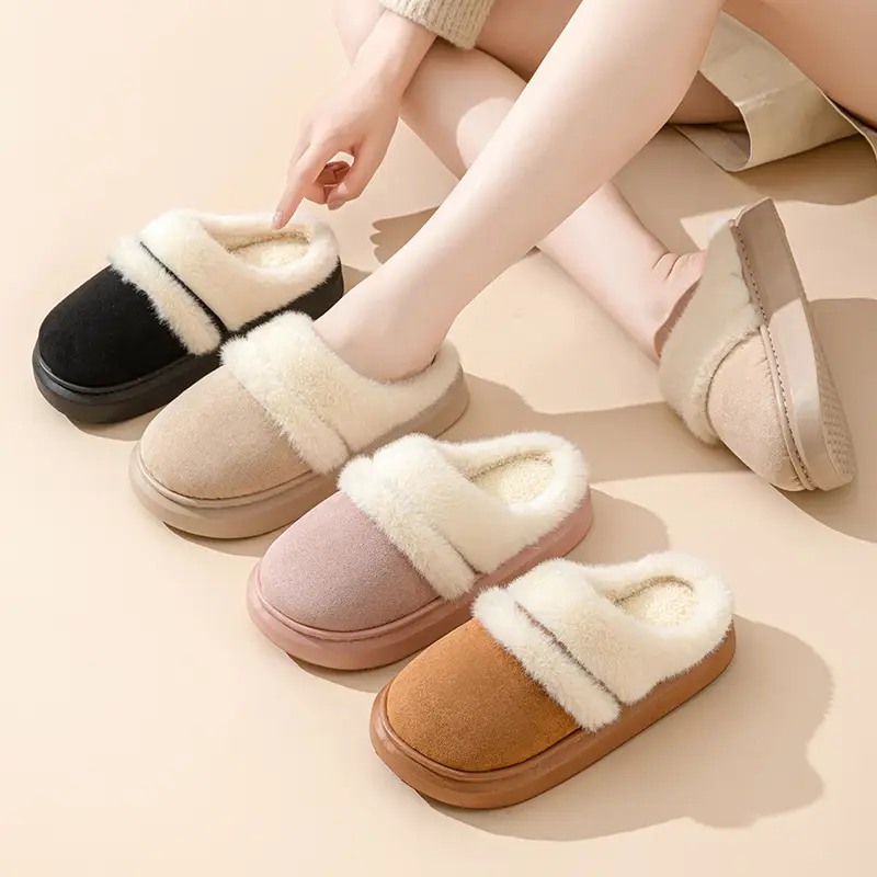 Women Winter Warm Stuffed Cotton Slippers Brown - Image 15