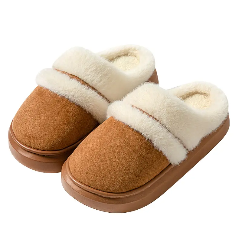 Women Winter Warm Stuffed Cotton Slippers Brown - Image 16