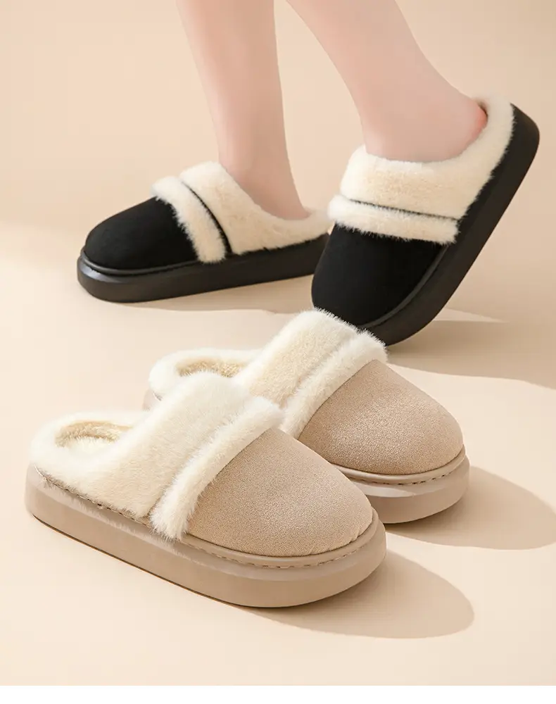 Women Winter Warm Stuffed Cotton Slippers Brown — feature 15