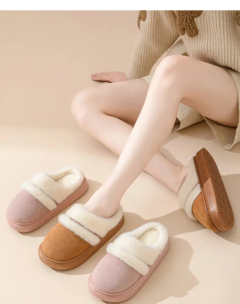 Women Winter Warm Stuffed Cotton Slippers Brown — feature 16