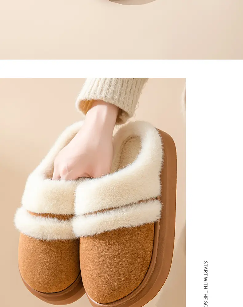 Women Winter Warm Stuffed Cotton Slippers Brown — feature 17