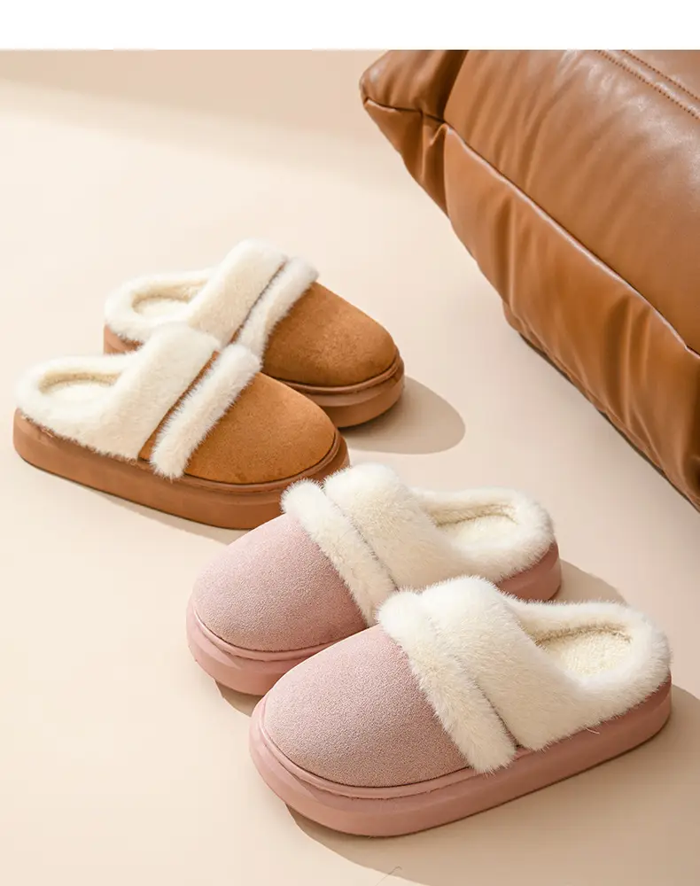 Women Winter Warm Stuffed Cotton Slippers Brown — feature 3