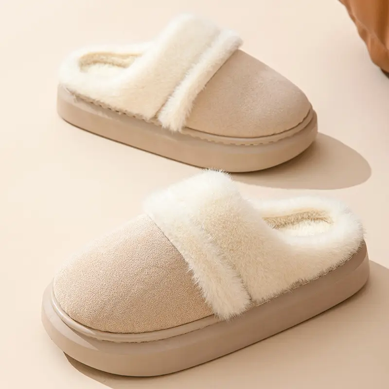Women Winter Warm Stuffed Cotton Slippers Brown - Image 3