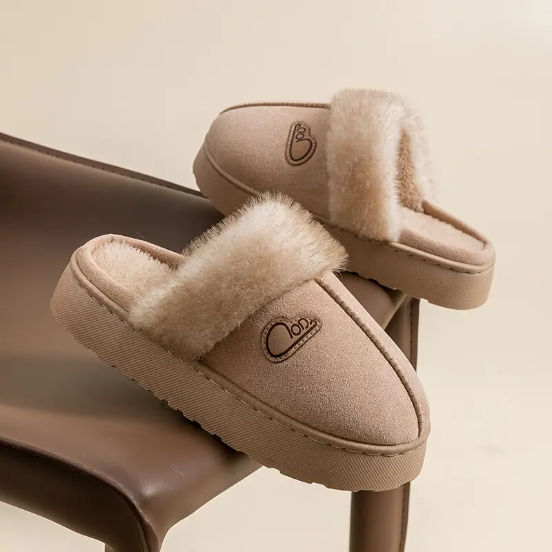 Women Winter Warm Stuffed Cotton Slippers Brown - Image 6