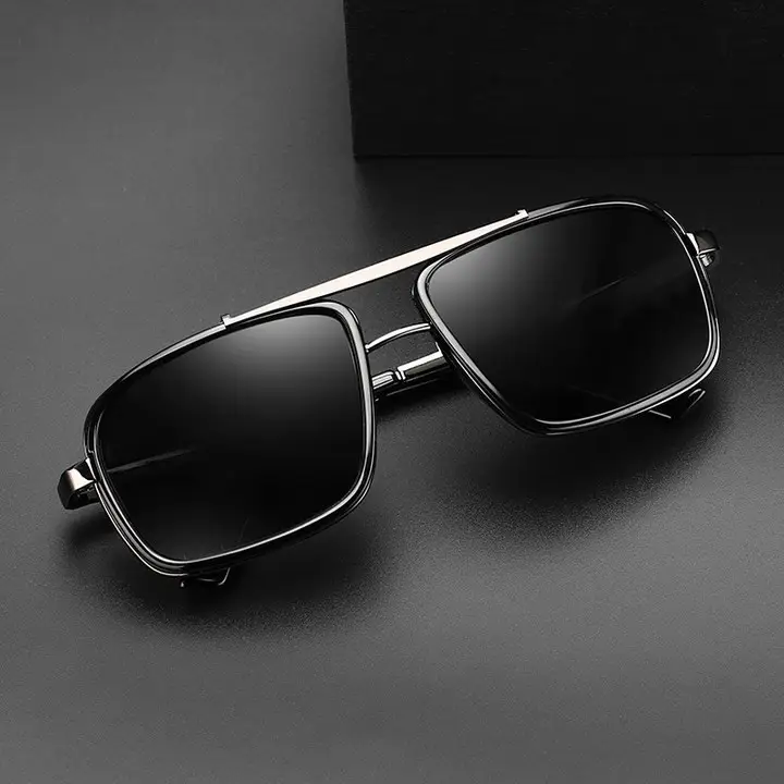 Punk Men Sunglasses European American Retro Thickened Frame Double Beam Metal Sunglasses - Image 7