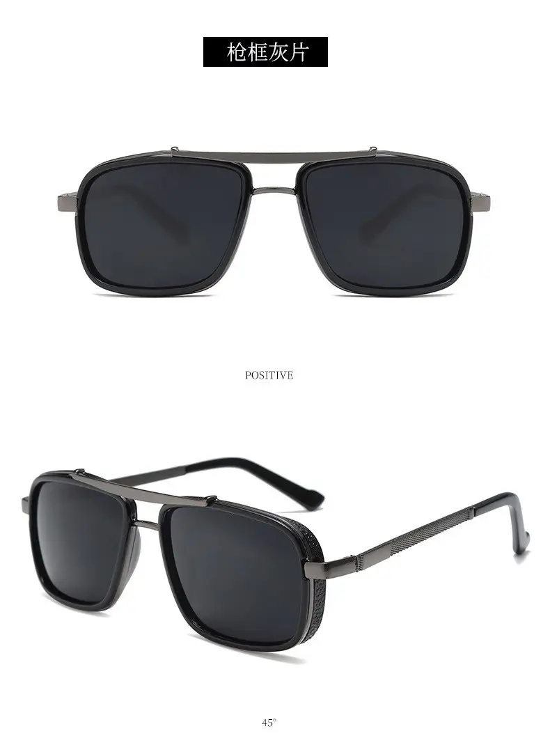 Punk Men Sunglasses European American Retro Thickened Frame Double Beam Metal Sunglasses β feature 12