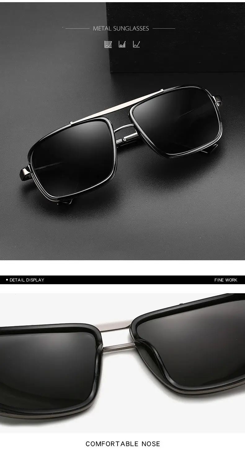 Punk Men Sunglasses European American Retro Thickened Frame Double Beam Metal Sunglasses β feature 4