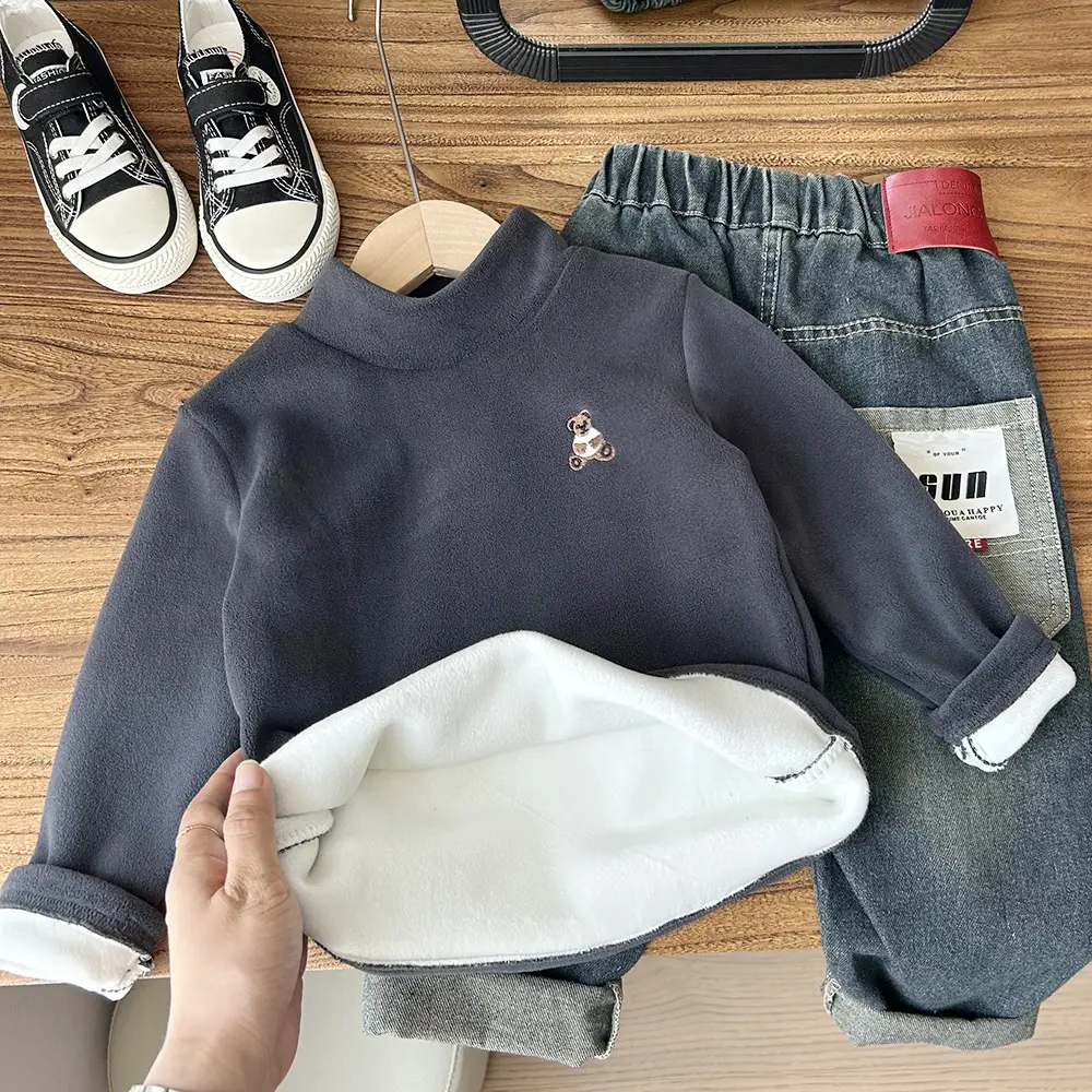 New Winter Boys Ollie Fleece Long Sleeve Beige - Image 4