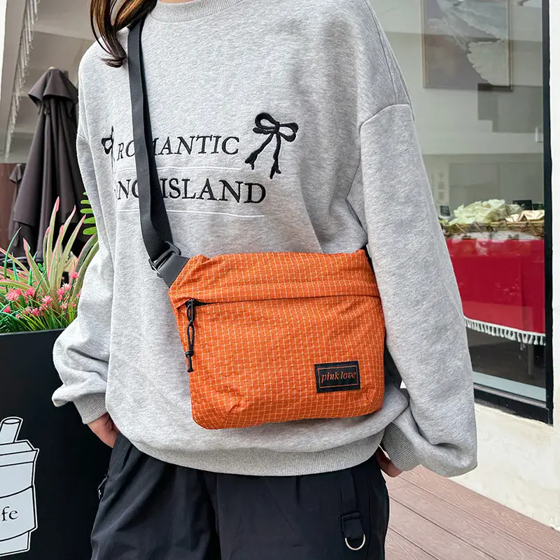 Orange Waffle Knit Crossbody Bag for Men Women
