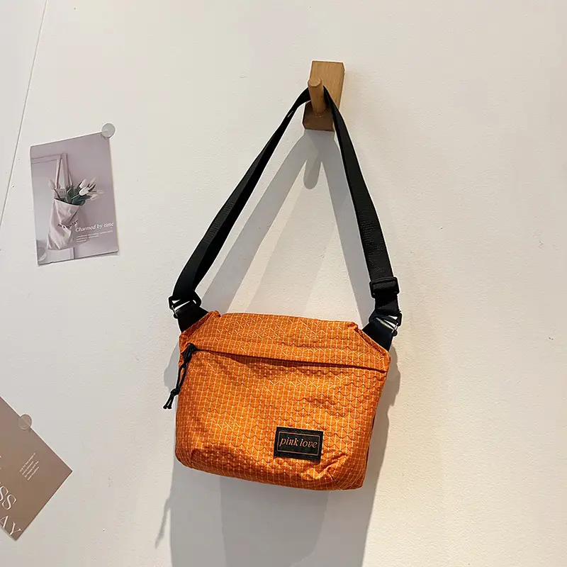 Orange Waffle Knit Crossbody Bag for Men Women