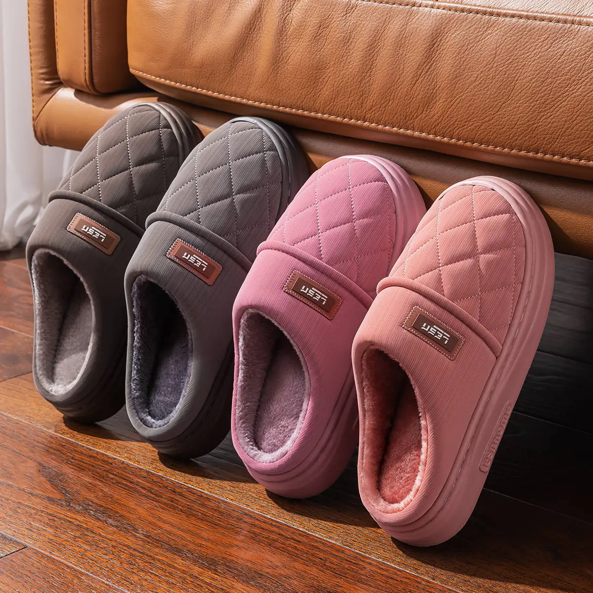 Men Waterproof Cotton Slippers Grey 2024 - Image 6