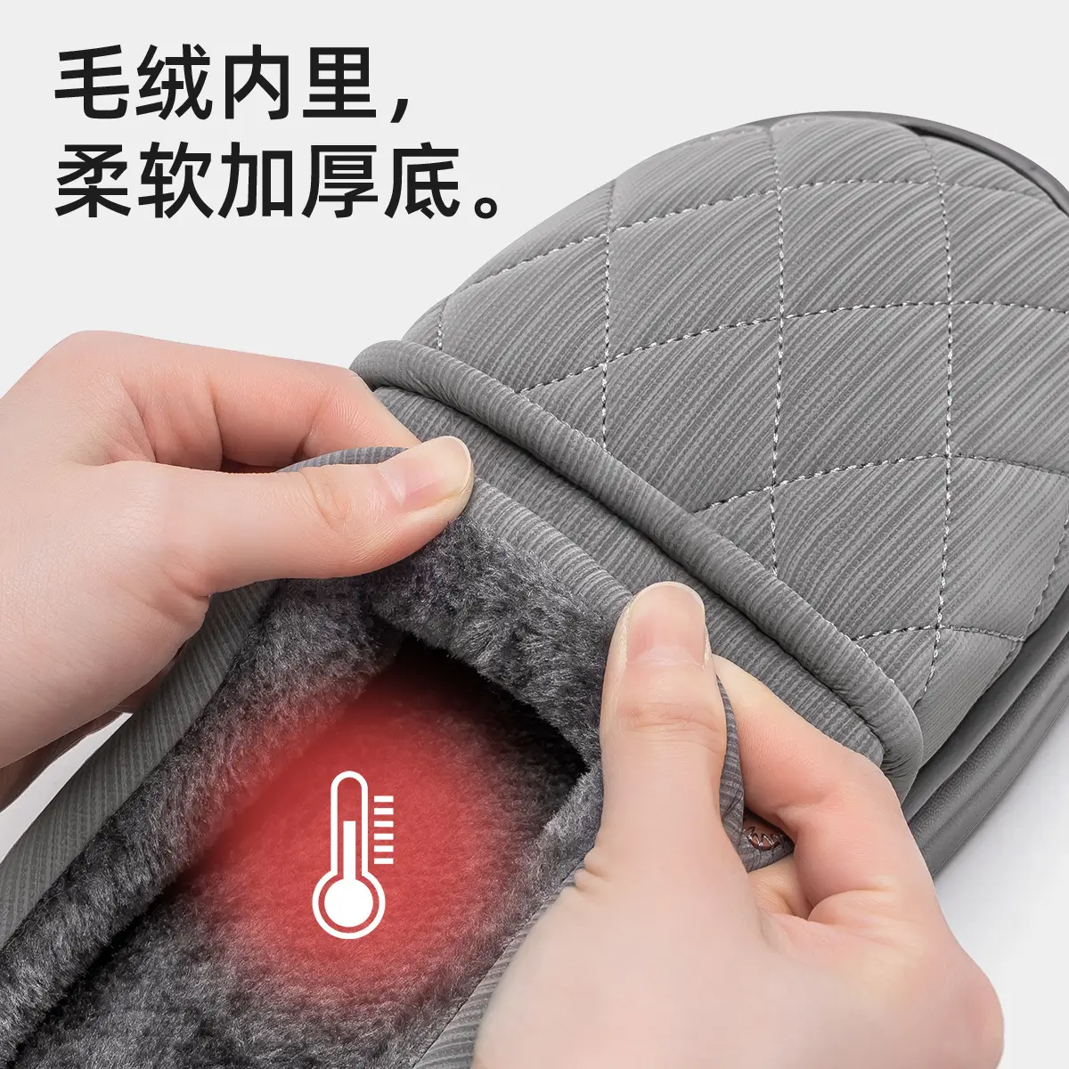 Men Waterproof Cotton Slippers Grey 2024 - Image 8
