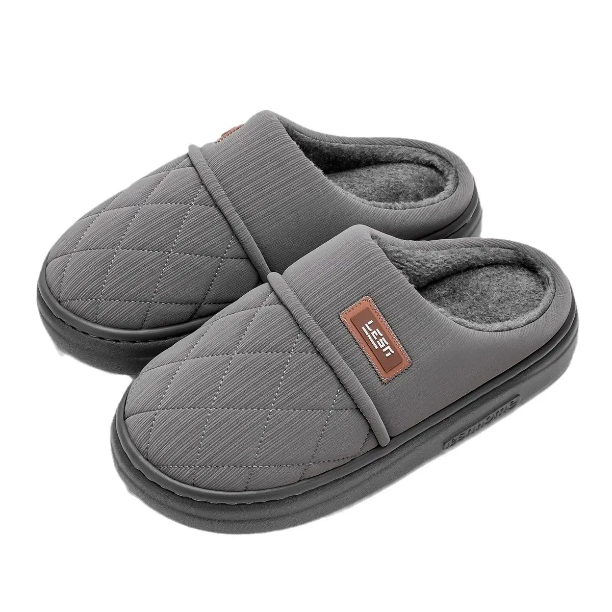 Men Waterproof Cotton Slippers Grey 2024 - Image 9