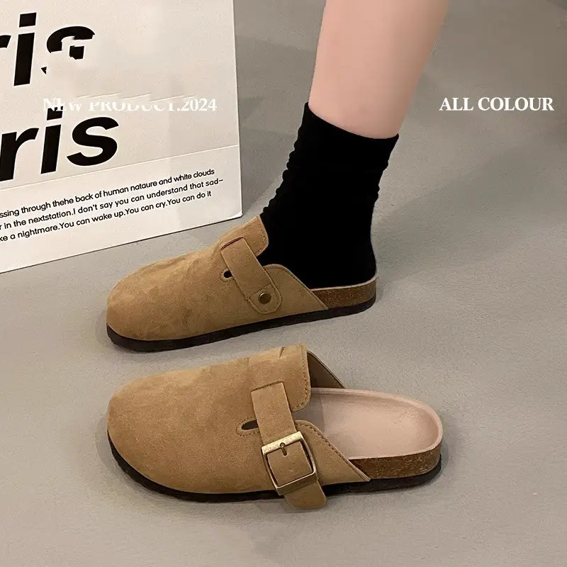 Birkenstock Shoes for Women's Outer Wear 2025 New Spring Genuine Leather Casual Thick-Soled Lazy Toe Half Slippers Cork Birkenstock - Image 5