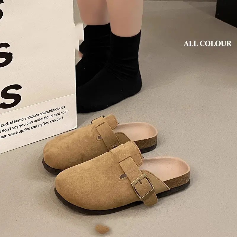 Birkenstock Shoes for Women's Outer Wear 2025 New Spring Genuine Leather Casual Thick-Soled Lazy Toe Half Slippers Cork Birkenstock - Image 6