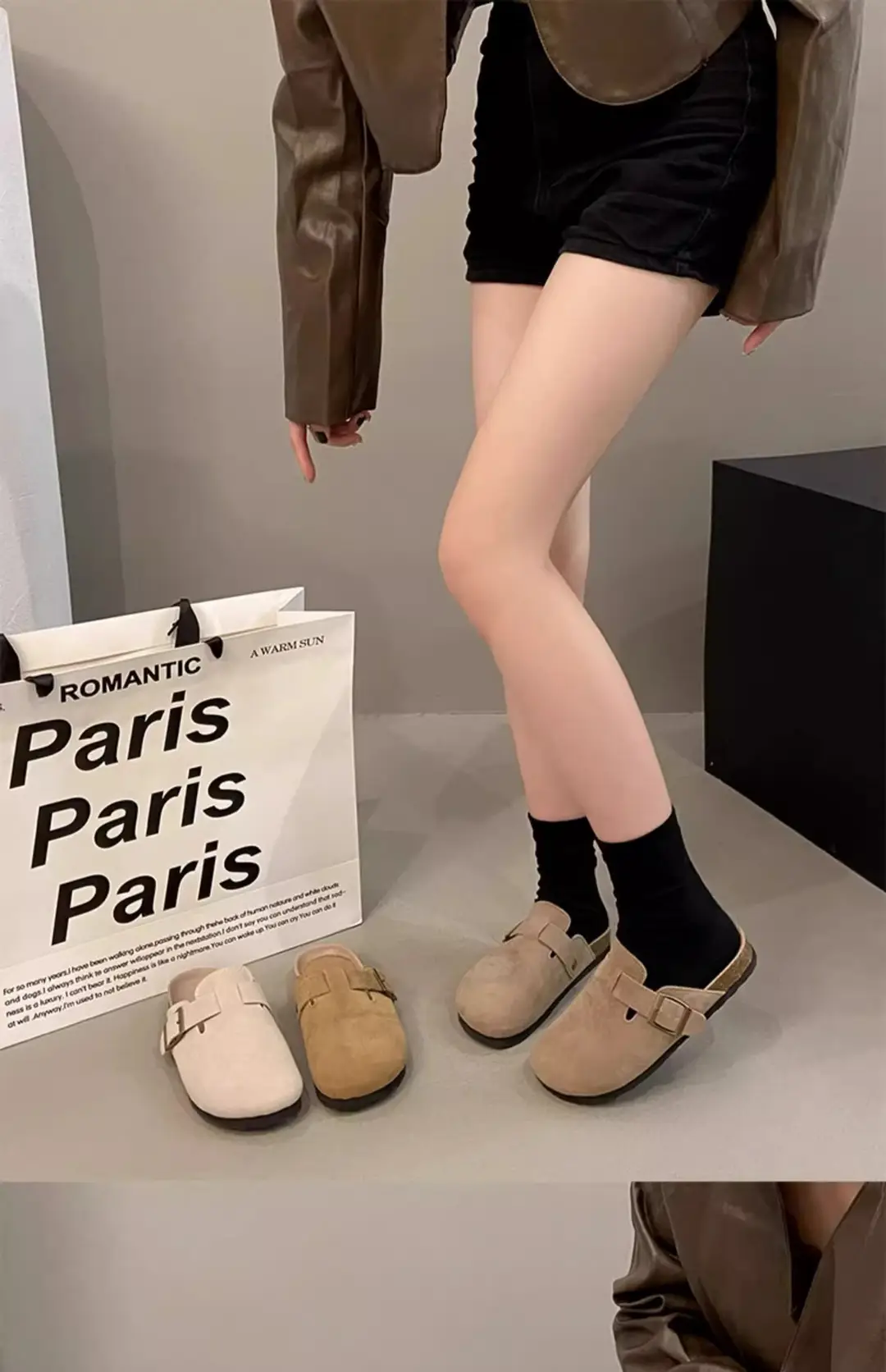 Birkenstock Shoes for Women's Outer Wear 2025 New Spring Genuine Leather Casual Thick-Soled Lazy Toe Half Slippers Cork Birkenstock — feature 11