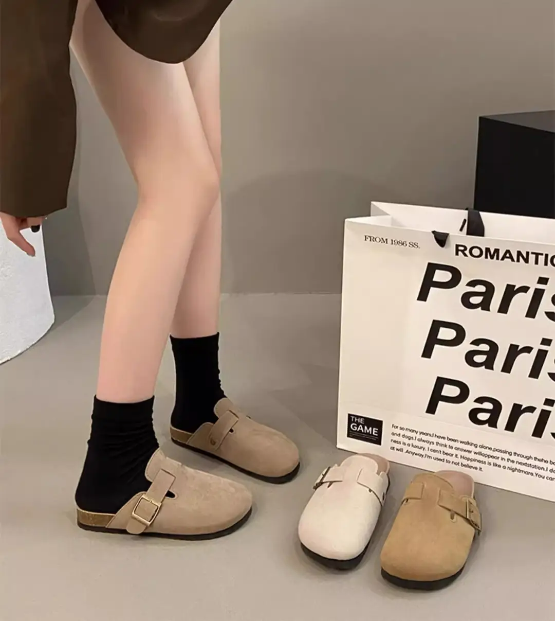 Birkenstock Shoes for Women's Outer Wear 2025 New Spring Genuine Leather Casual Thick-Soled Lazy Toe Half Slippers Cork Birkenstock — feature 14