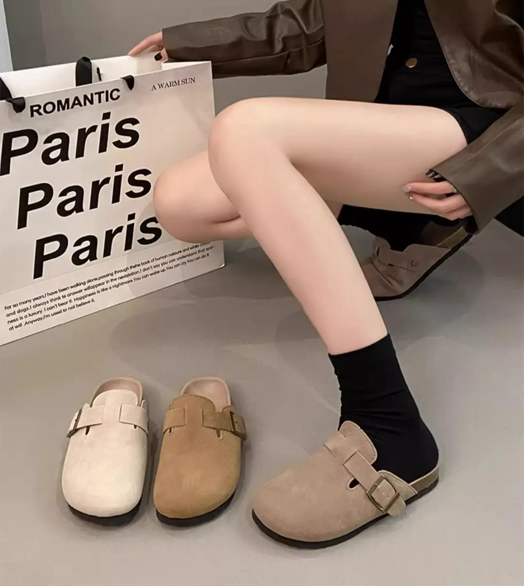 Birkenstock Shoes for Women's Outer Wear 2025 New Spring Genuine Leather Casual Thick-Soled Lazy Toe Half Slippers Cork Birkenstock — feature 16
