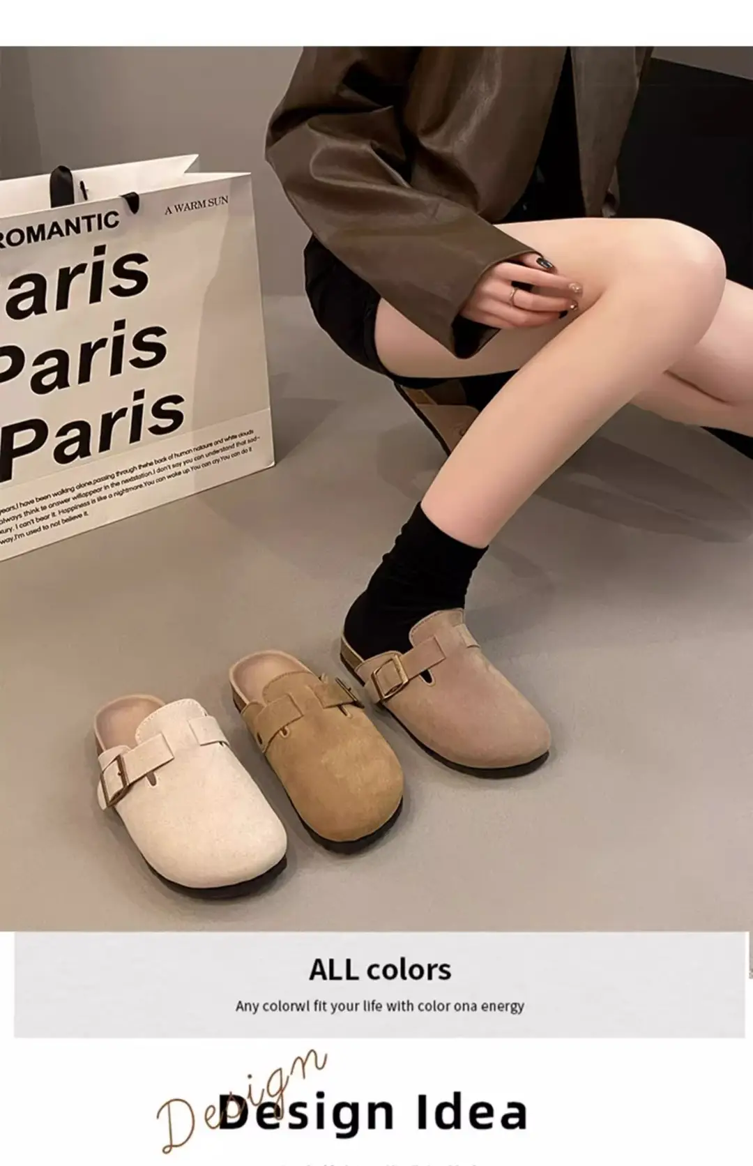 Birkenstock Shoes for Women's Outer Wear 2025 New Spring Genuine Leather Casual Thick-Soled Lazy Toe Half Slippers Cork Birkenstock — feature 2