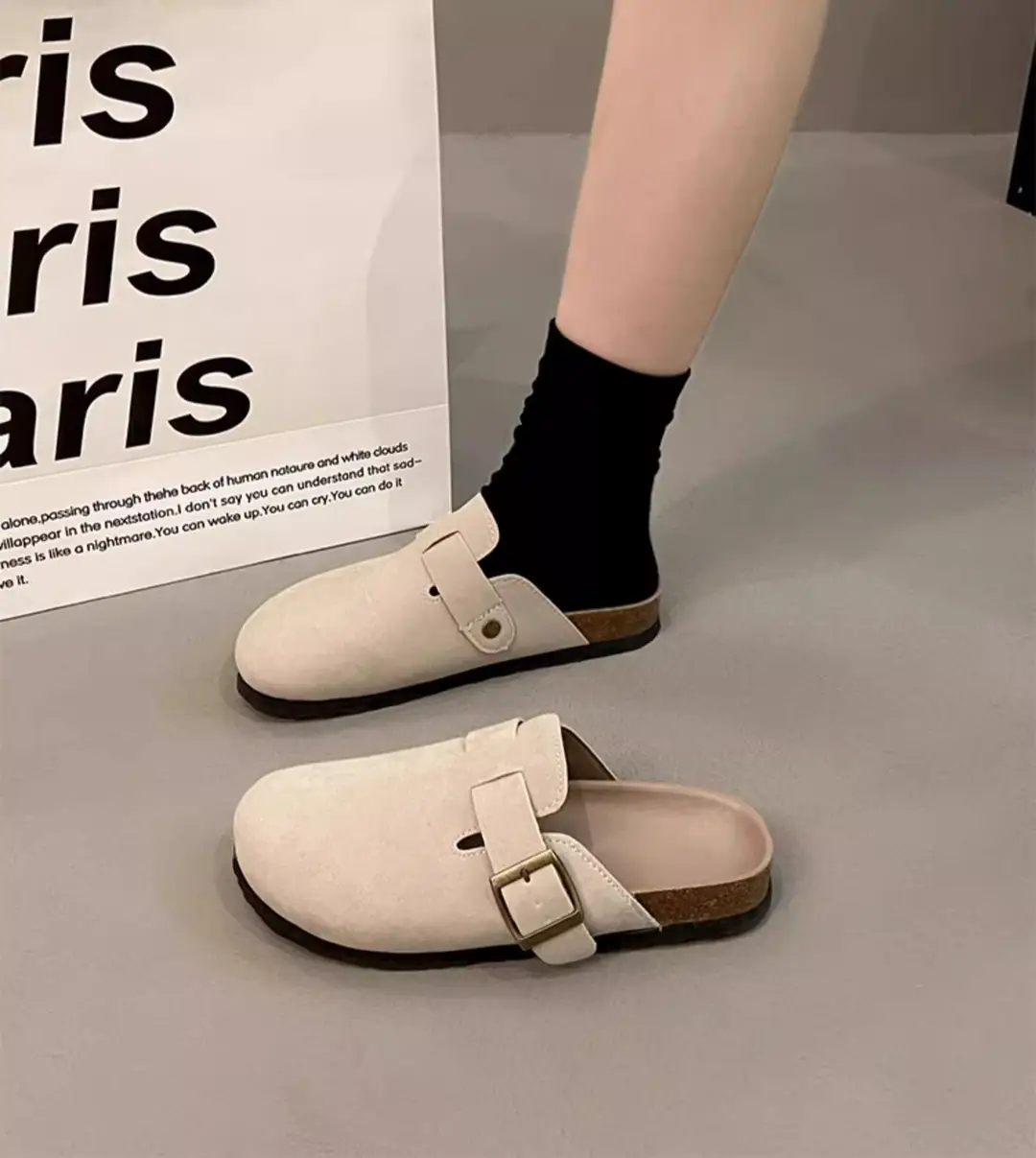 Birkenstock Shoes for Women's Outer Wear 2025 New Spring Genuine Leather Casual Thick-Soled Lazy Toe Half Slippers Cork Birkenstock — feature 8
