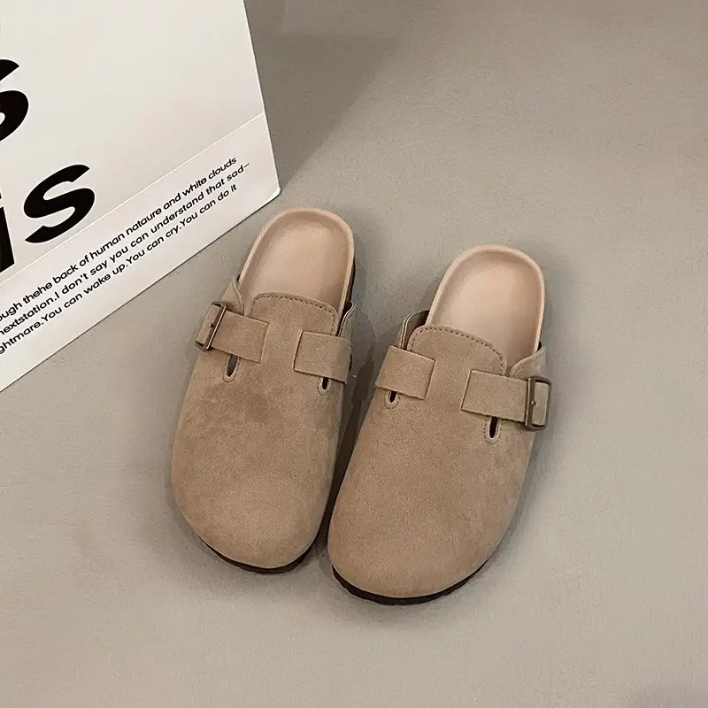 Birkenstock Shoes for Women's Outer Wear 2025 New Spring Genuine Leather Casual Thick-Soled Lazy Toe Half Slippers Cork Birkenstock - Image 2