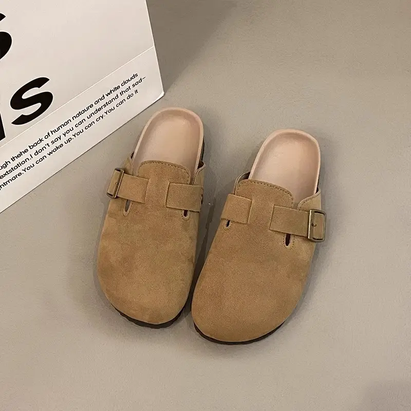 Birkenstock Shoes for Women's Outer Wear 2025 New Spring Genuine Leather Casual Thick-Soled Lazy Toe Half Slippers Cork Birkenstock - Image 3