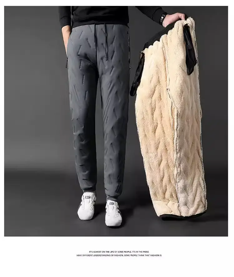 Men's Winter Fleece Sweatpants Grey Cold-proof Warm — feature 18