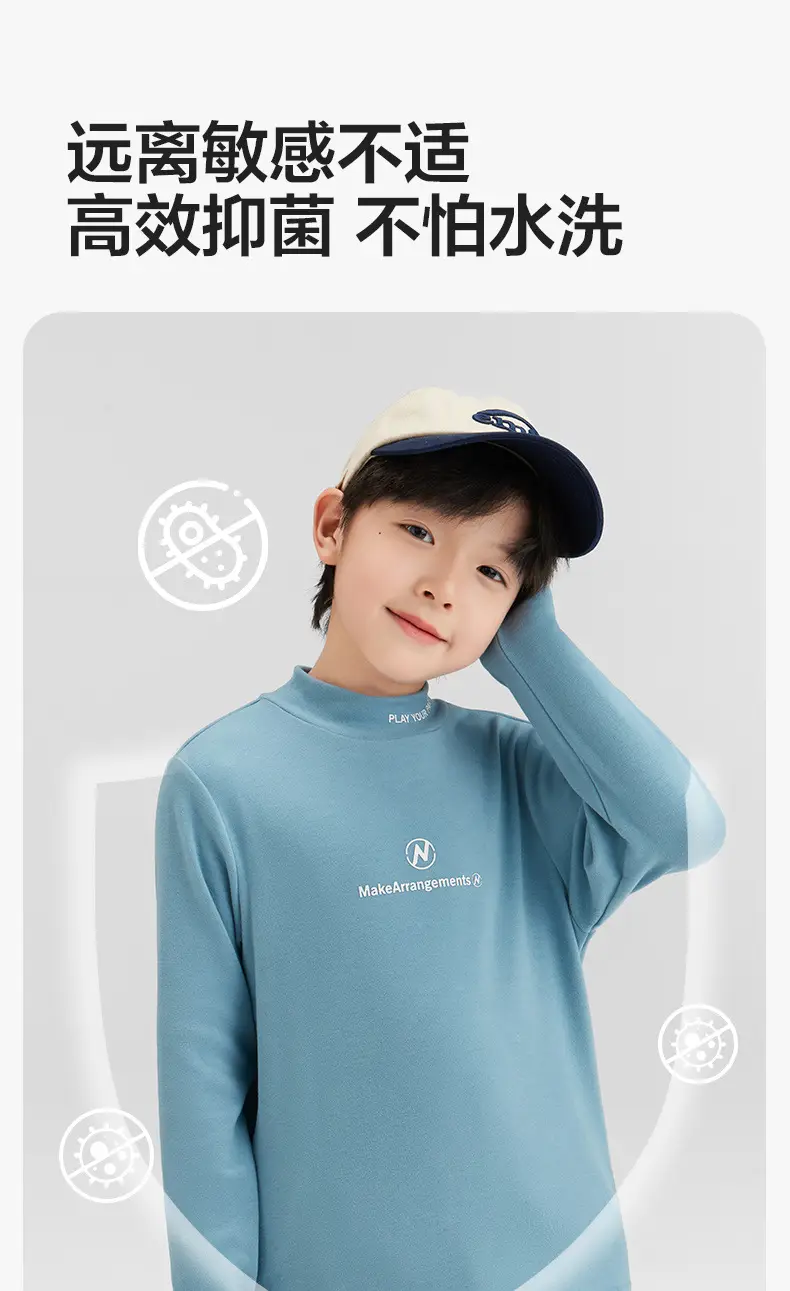 Zuoxi Boys Velvet Turtleneck Long Sleeve Warm Innerwear — feature 8